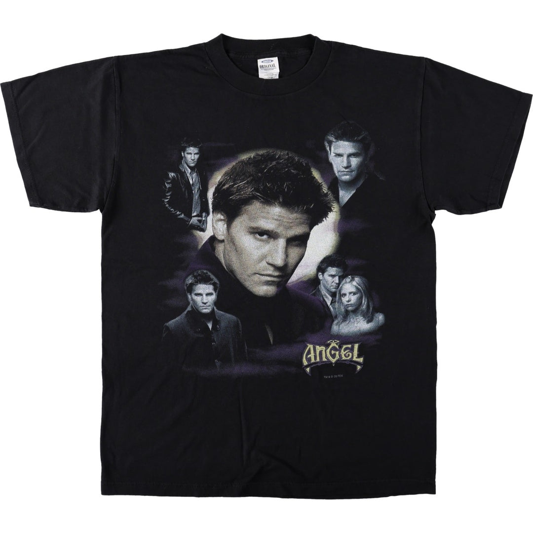 2000'S Tultex ANGEL Buffy the Vampire Slayer movie T-shirt, men's size L (approx.) cotton black type Vintage Second Hand