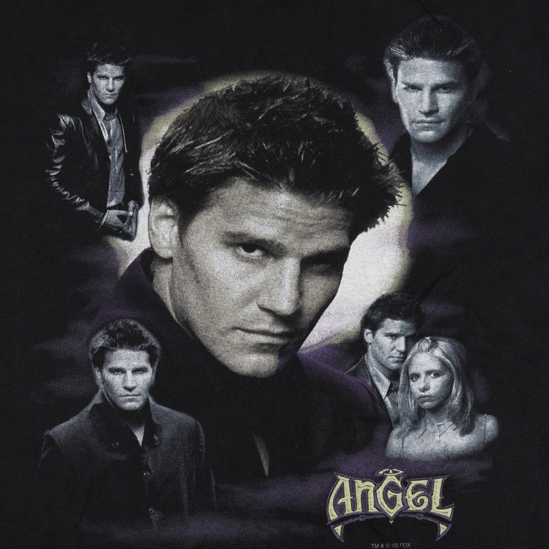 2000'S Tultex ANGEL Buffy the Vampire Slayer movie T-shirt, men's size L (approx.) cotton black type Vintage Second Hand