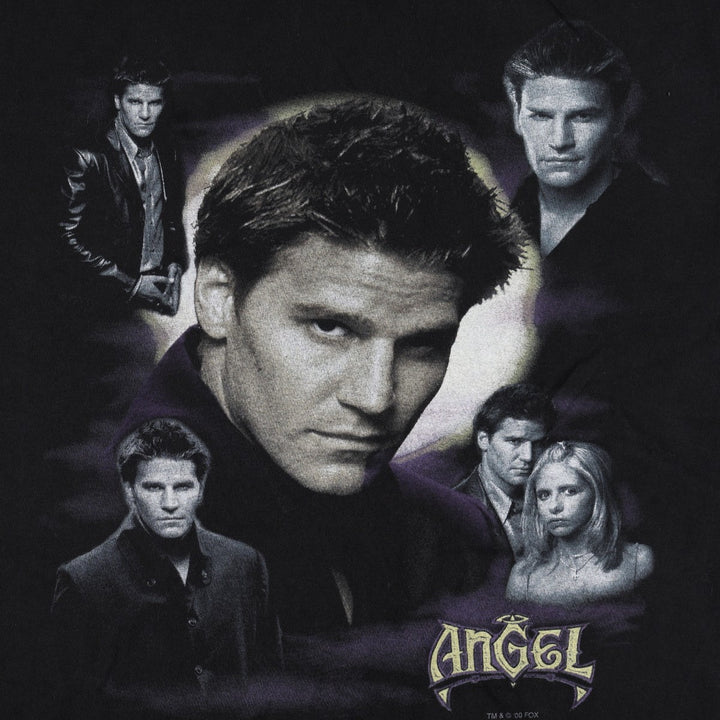2000'S Tultex ANGEL Buffy the Vampire Slayer movie T-shirt, men's size L (approx.) cotton black type Vintage Second Hand