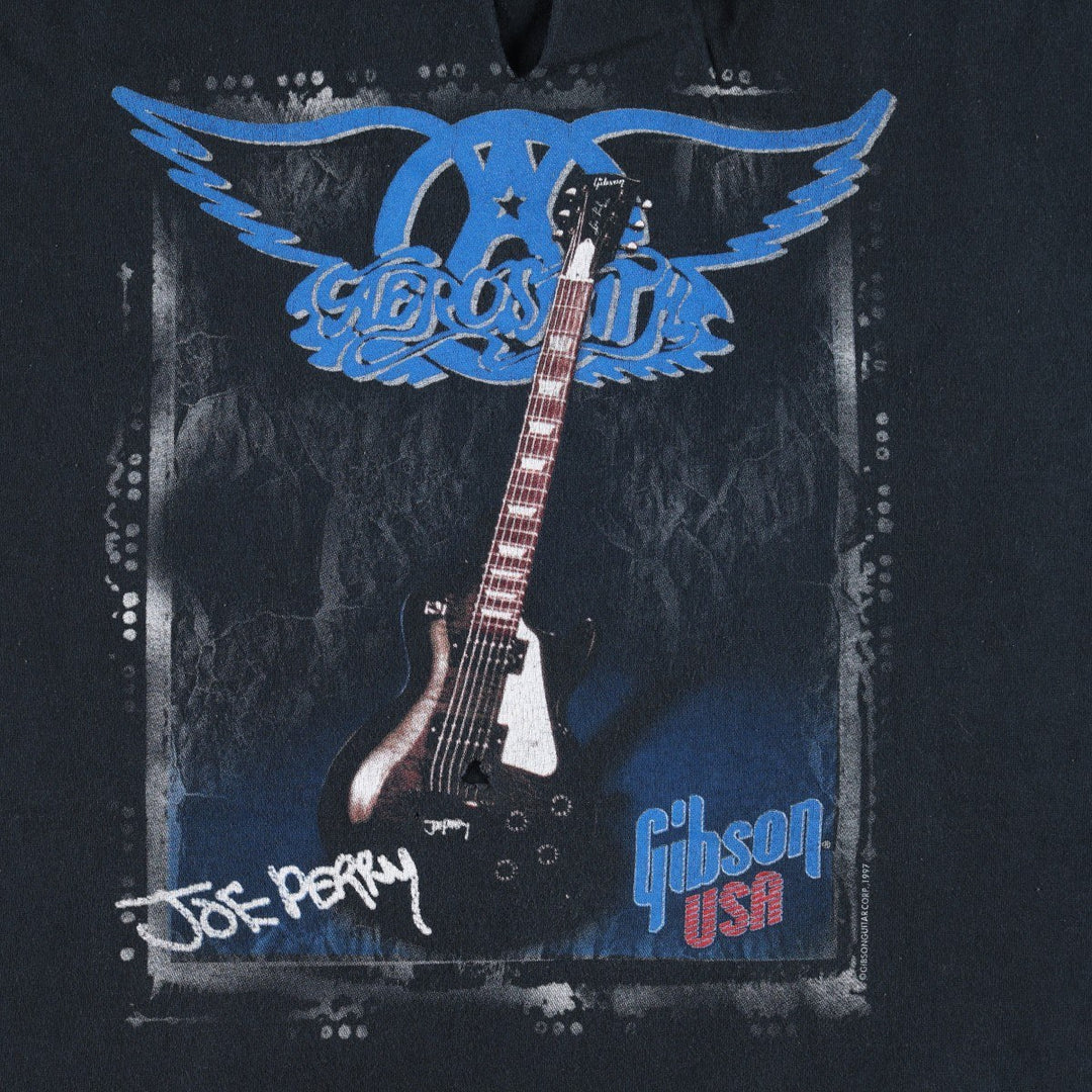 90'S JERSEY'S AEROSMITH Slit Neck Band T-Shirt, Made in USA, Men's XL (approx.) Vintage cotton black type Vintage Second Hand