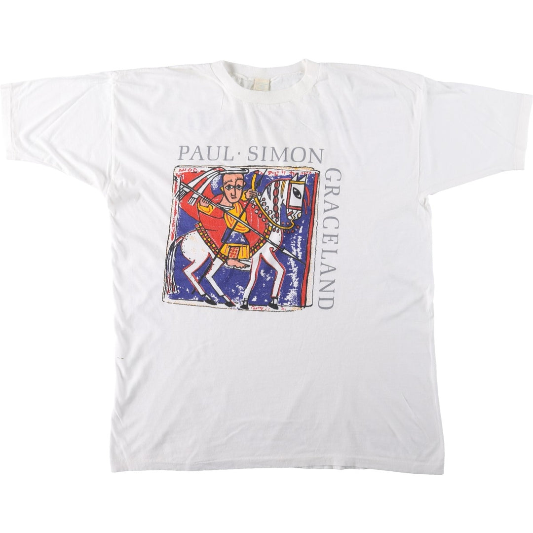 1980'S Paul Simon Graceland Tour 1987 Tour Band T-Shirt, Men's Size L (Equivalent), Vintage cotton white type Vintage Second Hand