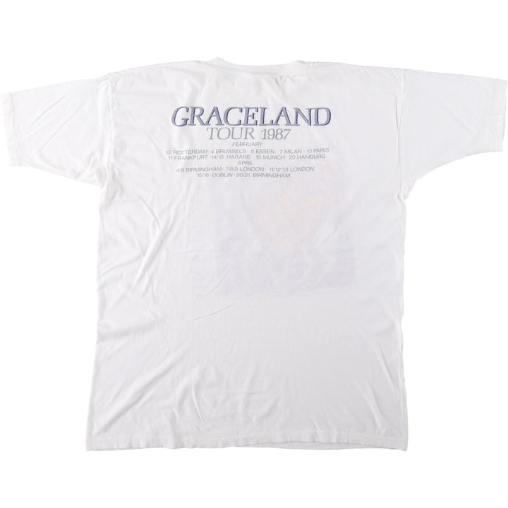 1980'S Paul Simon Graceland Tour 1987 Tour Band T-Shirt, Men's Size L (Equivalent), Vintage cotton white type Vintage Second Hand