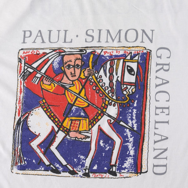 1980'S Paul Simon Graceland Tour 1987 Tour Band T-Shirt, Men's Size L (Equivalent), Vintage cotton white type Vintage Second Hand