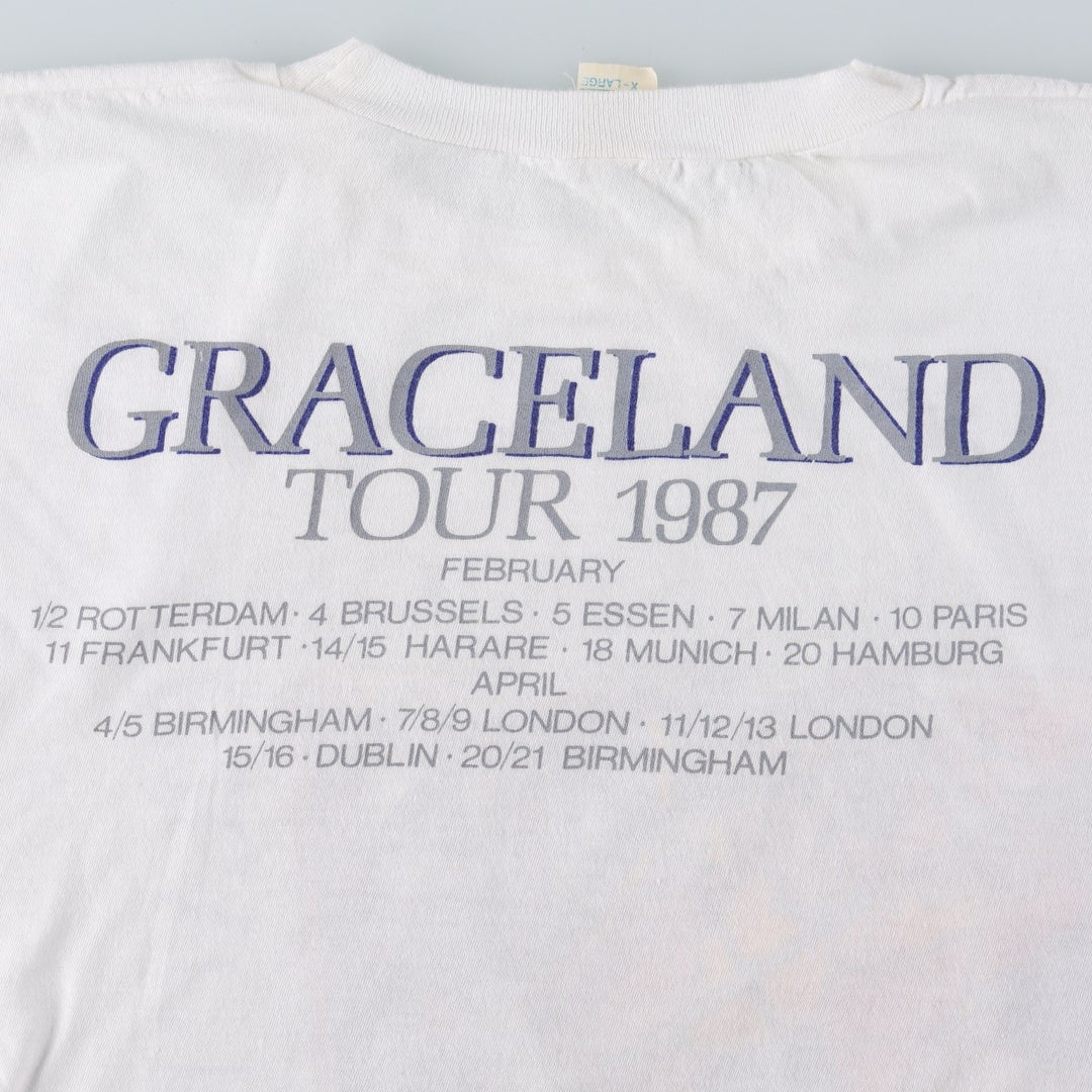 1980'S Paul Simon Graceland Tour 1987 Tour Band T-Shirt, Men's Size L (Equivalent), Vintage cotton white type Vintage Second Hand