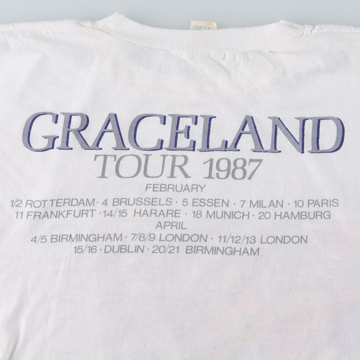 1980'S Paul Simon Graceland Tour 1987 Tour Band T-Shirt, Men's Size L (Equivalent), Vintage cotton white type Vintage Second Hand