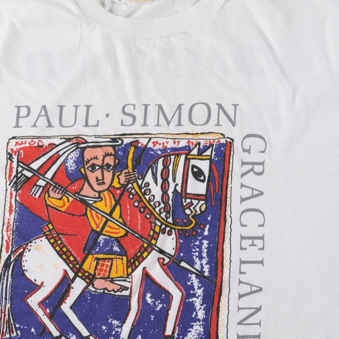 1980'S Paul Simon Graceland Tour 1987 Tour Band T-Shirt, Men's Size L (Equivalent), Vintage cotton white type Vintage Second Hand