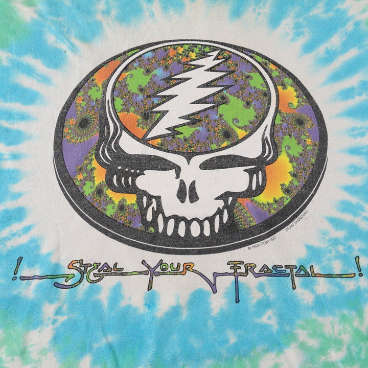 90'S Grateful Dead Skull Pattern Tie-Dye Band T-Shirt, Men's Size L (approx.), Vintage unclear Blue type light blue Vintage Second Hand