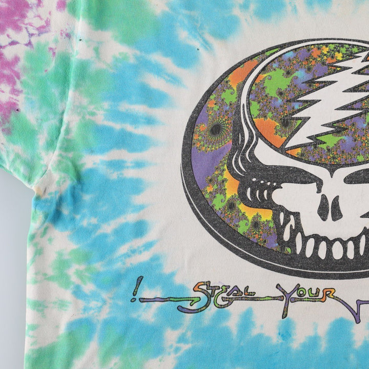 90'S Grateful Dead Skull Pattern Tie-Dye Band T-Shirt, Men's Size L (approx.), Vintage unclear Blue type light blue Vintage Second Hand