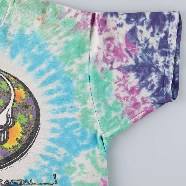 90'S Grateful Dead Skull Pattern Tie-Dye Band T-Shirt, Men's Size L (approx.), Vintage unclear Blue type light blue Vintage Second Hand