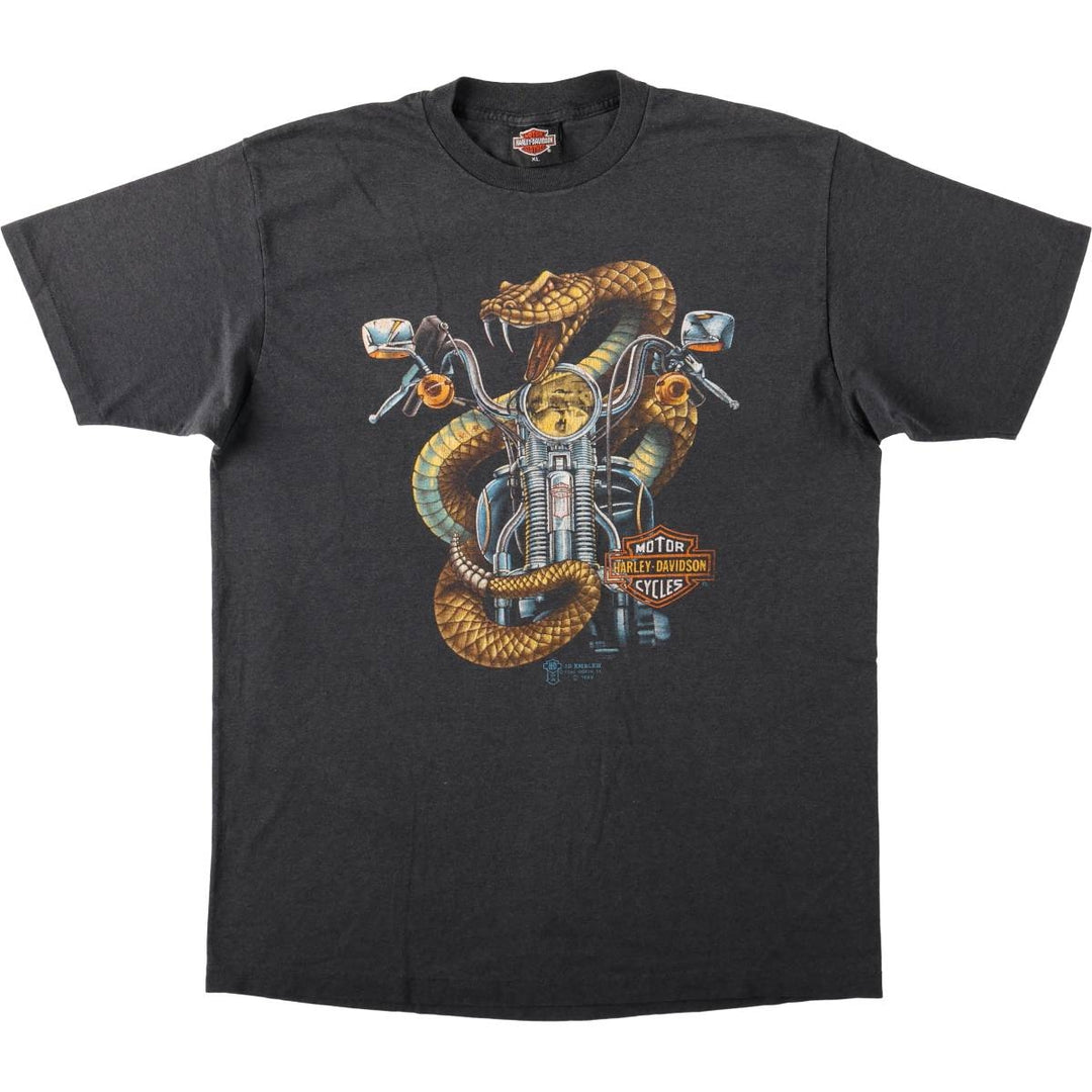 80'S Harley-Davidson Snake Pattern Python Motorcycle T-Shirt, Made in USA, Men's XL (approx.) cotton black type Vintage Second Hand