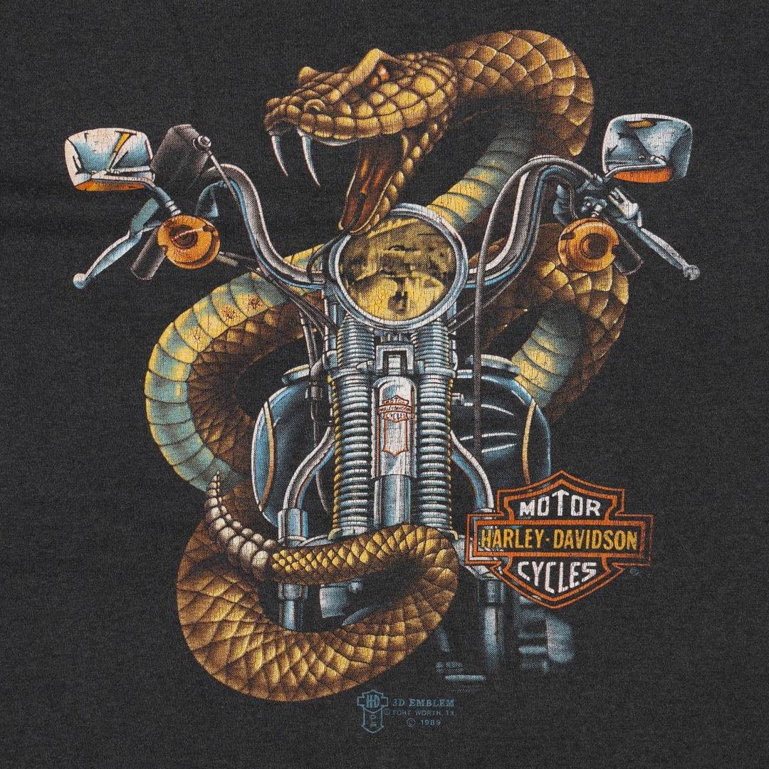 80'S Harley-Davidson Snake Pattern Python Motorcycle T-Shirt, Made in USA, Men's XL (approx.) cotton black type Vintage Second Hand