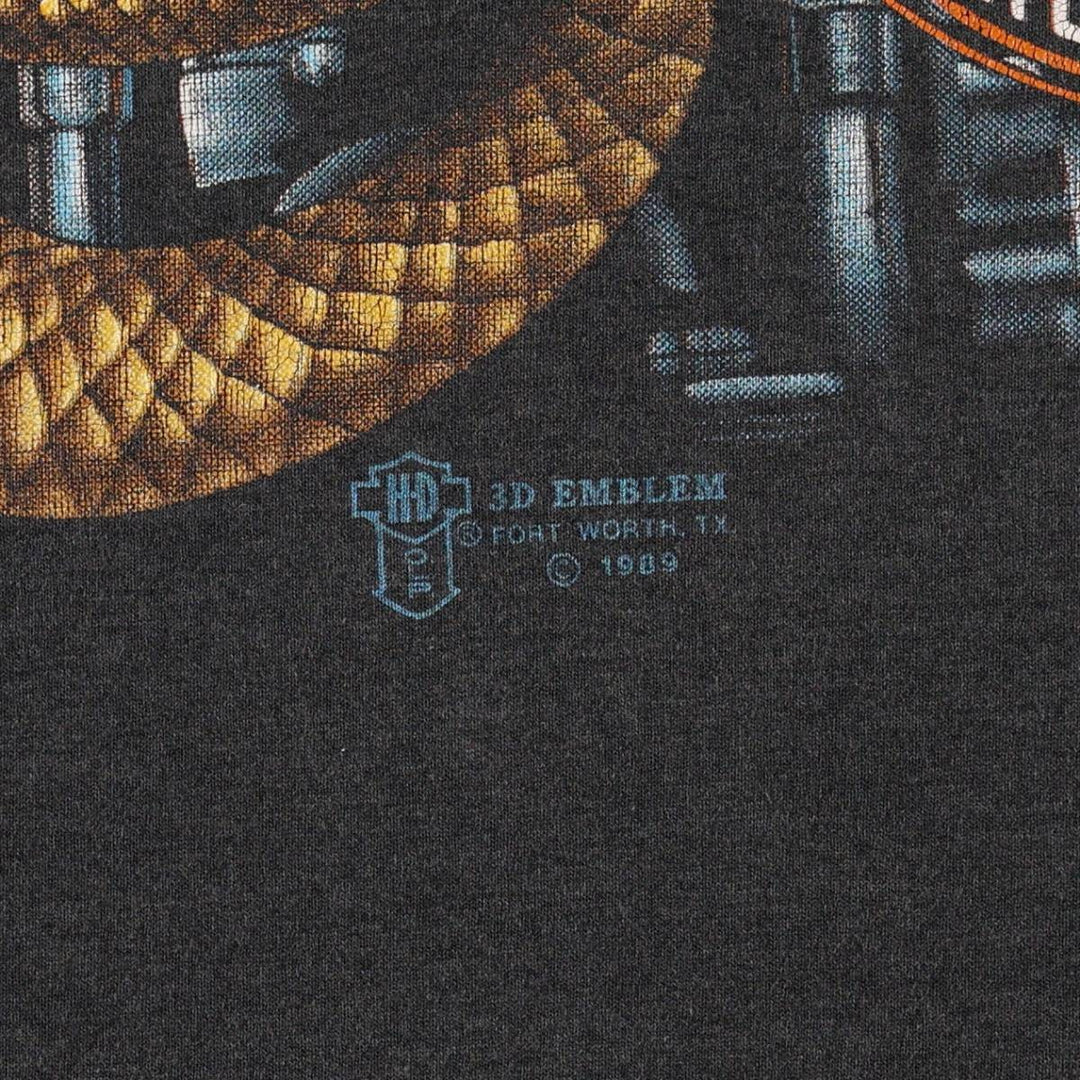 80'S Harley-Davidson Snake Pattern Python Motorcycle T-Shirt, Made in USA, Men's XL (approx.) cotton black type Vintage Second Hand