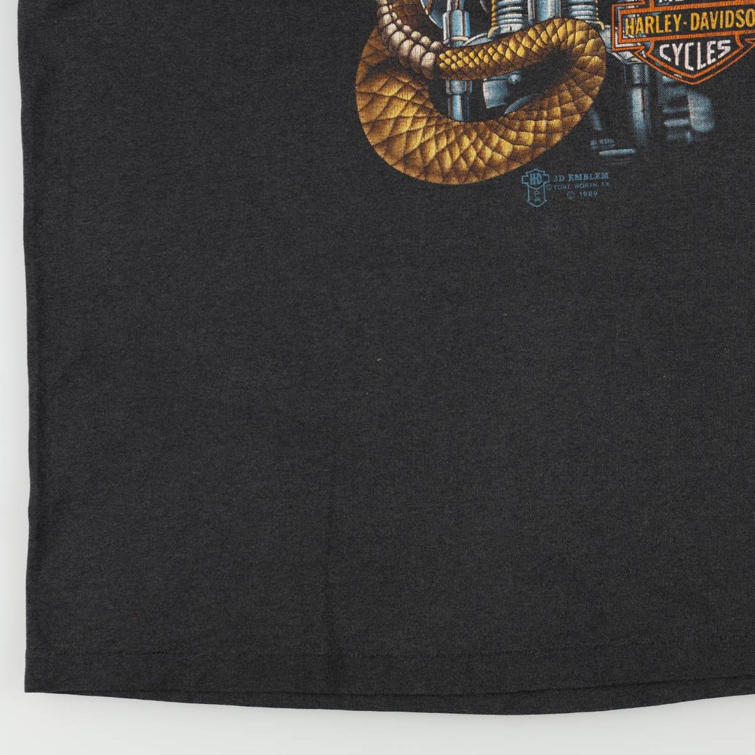 80'S Harley-Davidson Snake Pattern Python Motorcycle T-Shirt, Made in USA, Men's XL (approx.) cotton black type Vintage Second Hand