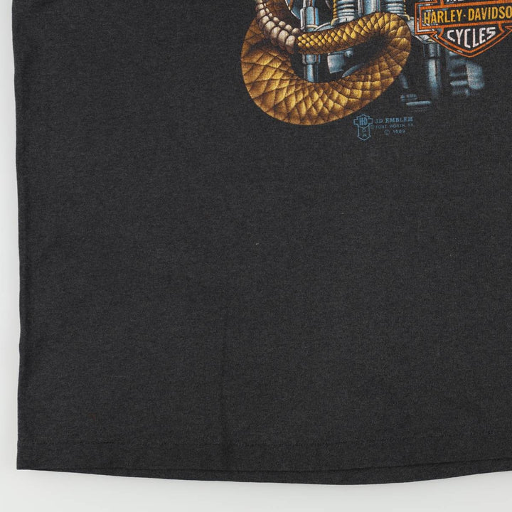 80'S Harley-Davidson Snake Pattern Python Motorcycle T-Shirt, Made in USA, Men's XL (approx.) cotton black type Vintage Second Hand
