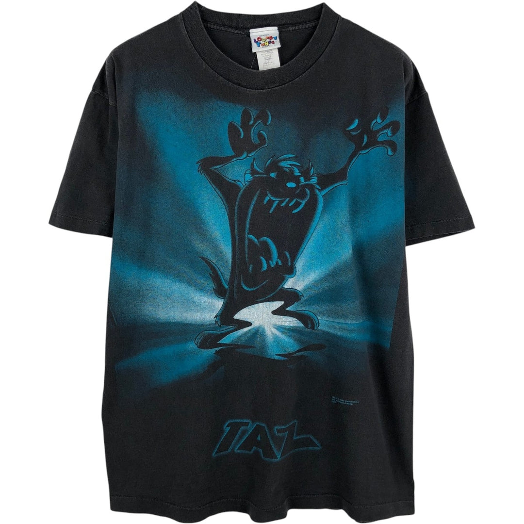 90'S Looney Tunes Tasmanian Devil Character Print T-Shirt, Made in USA, Men's Size L (Equivalent), Vintage cotton black type Vintage Second Hand
