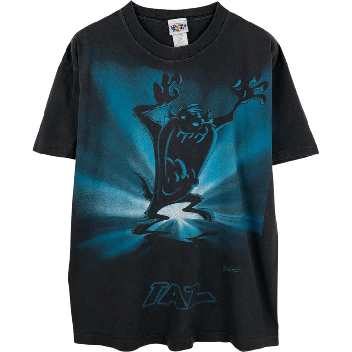 90'S Looney Tunes Tasmanian Devil Character Print T-Shirt, Made in USA, Men's Size L (Equivalent), Vintage cotton black type Vintage Second Hand