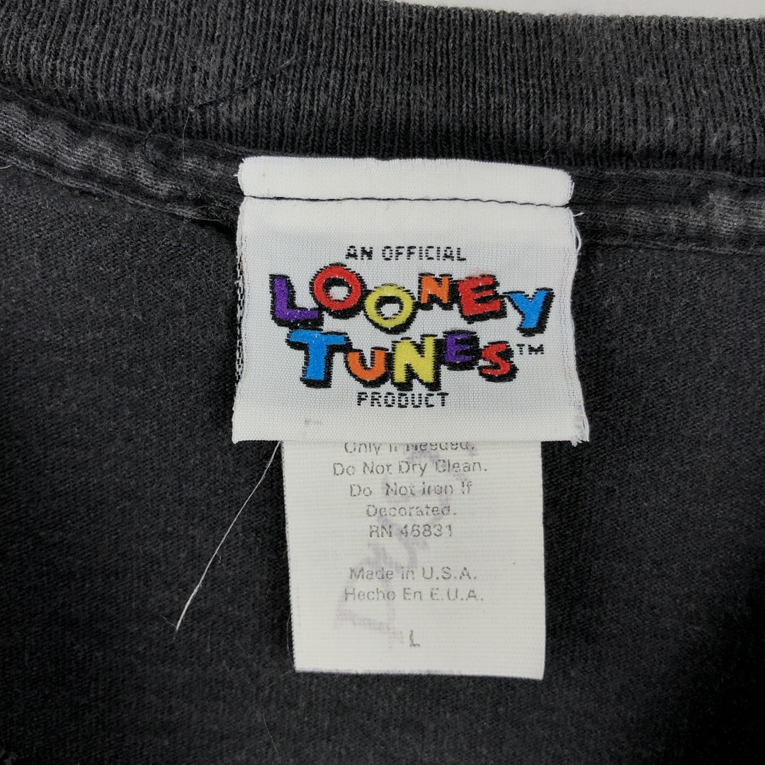 90'S Looney Tunes Tasmanian Devil Character Print T-Shirt, Made in USA, Men's Size L (Equivalent), Vintage cotton black type Vintage Second Hand