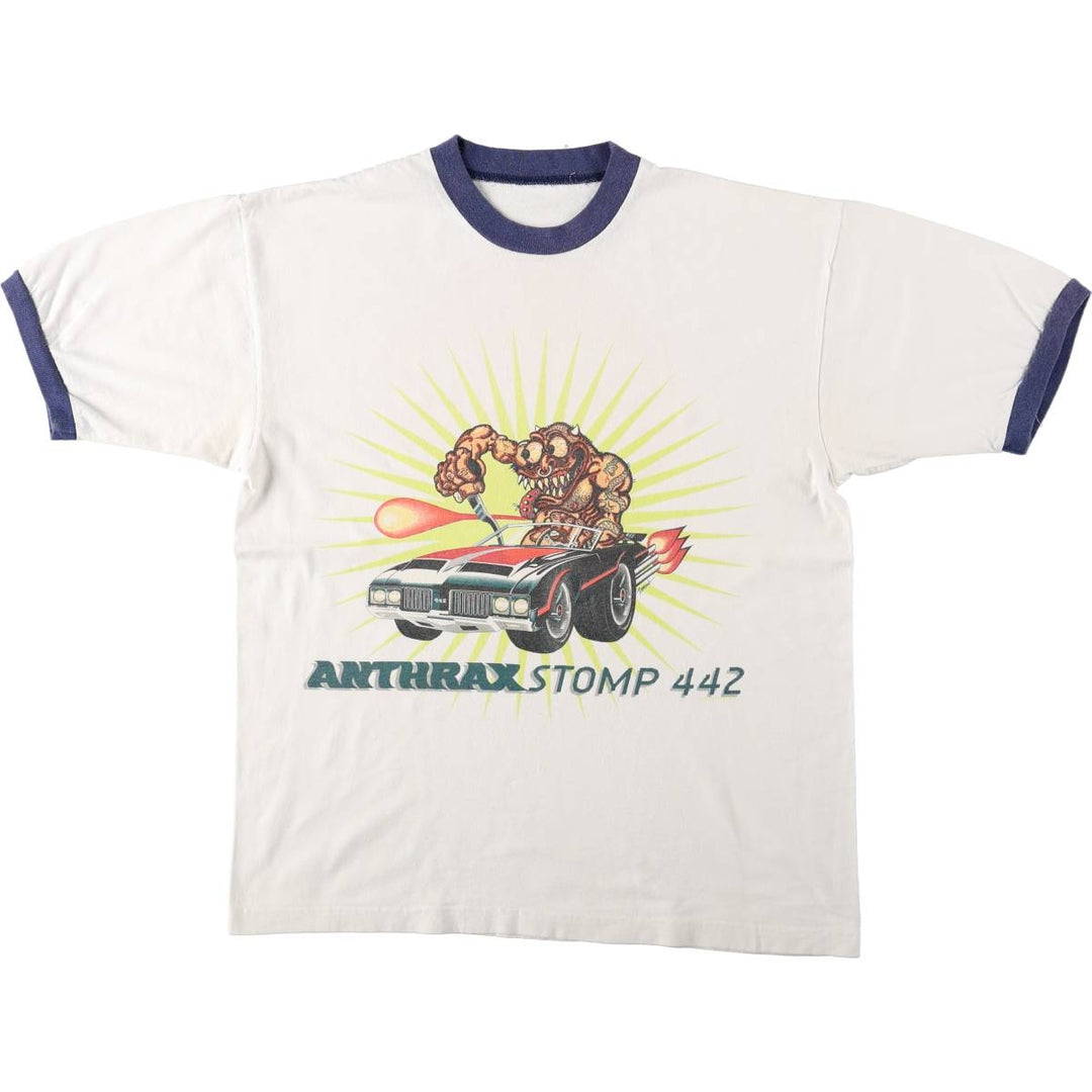 Anthrax Ringer T-shirt, Men's Size M (approx.) unclear white type Vintage Second Hand