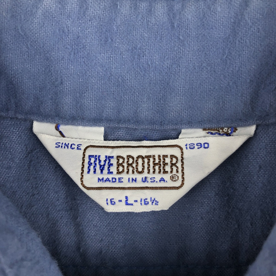 70s-80'S Five Brother Long Sleeve Chamois Cloth Shirt Made in USA Men's Size L Vintage unclear Blue type light blue Vintage Second Hand