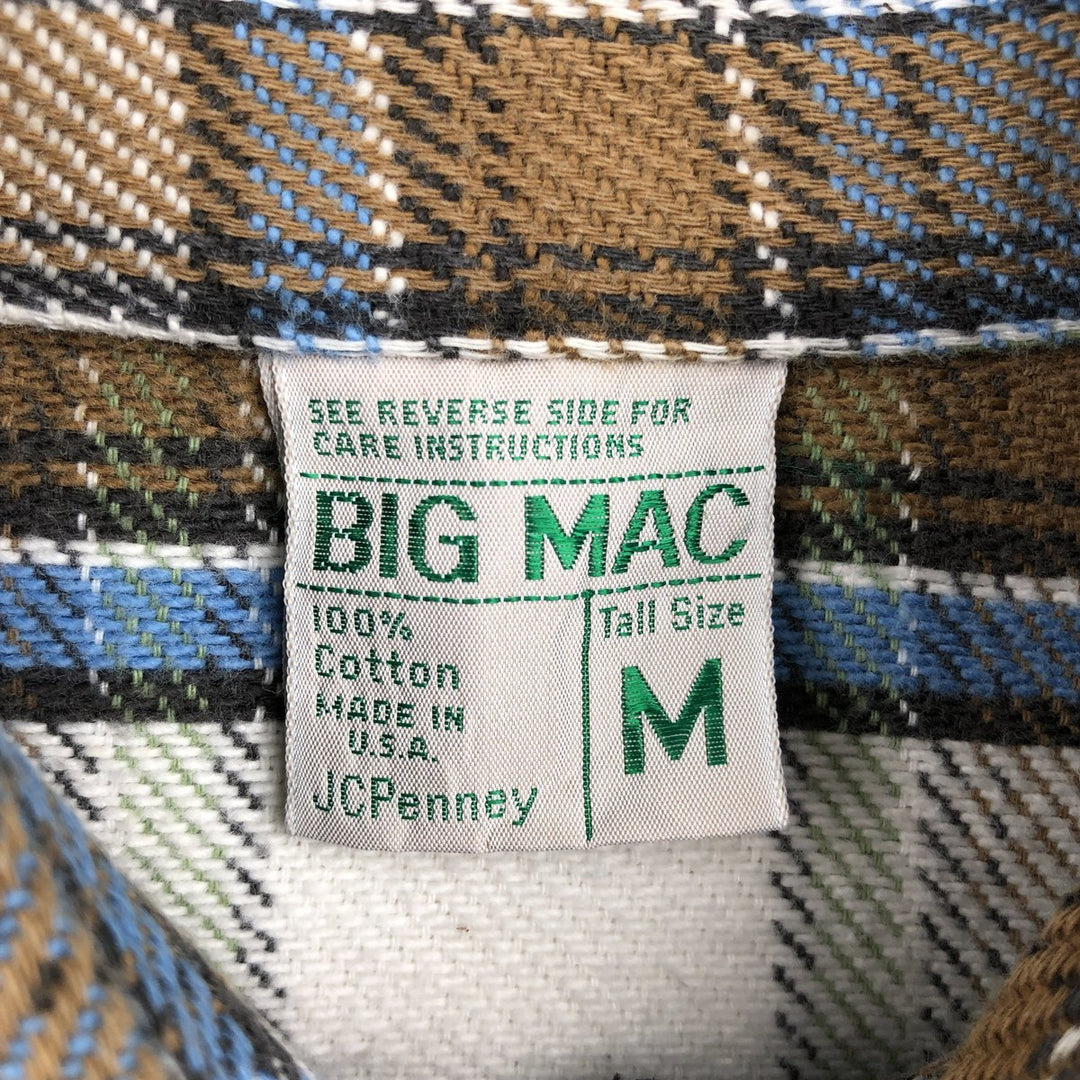 Big Mac JCPenney Check Pattern Long-Sleeve Flannel Check Shirt, Made in USA, Men's Size M cotton Blue type light blue Vintage Second Hand