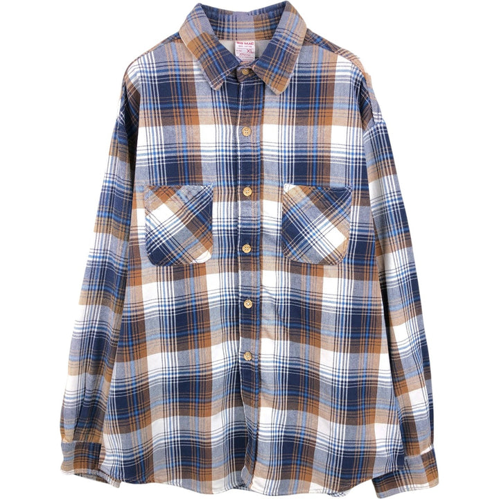 70'S Big Mac JCPenney Long-Sleeve Flannel Check Shirt, Men's Size XL (Equivalent), Vintage cotton navy blue type Vintage Second Hand