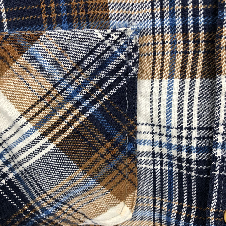 70'S Big Mac JCPenney Long-Sleeve Flannel Check Shirt, Men's Size XL (Equivalent), Vintage cotton navy blue type Vintage Second Hand