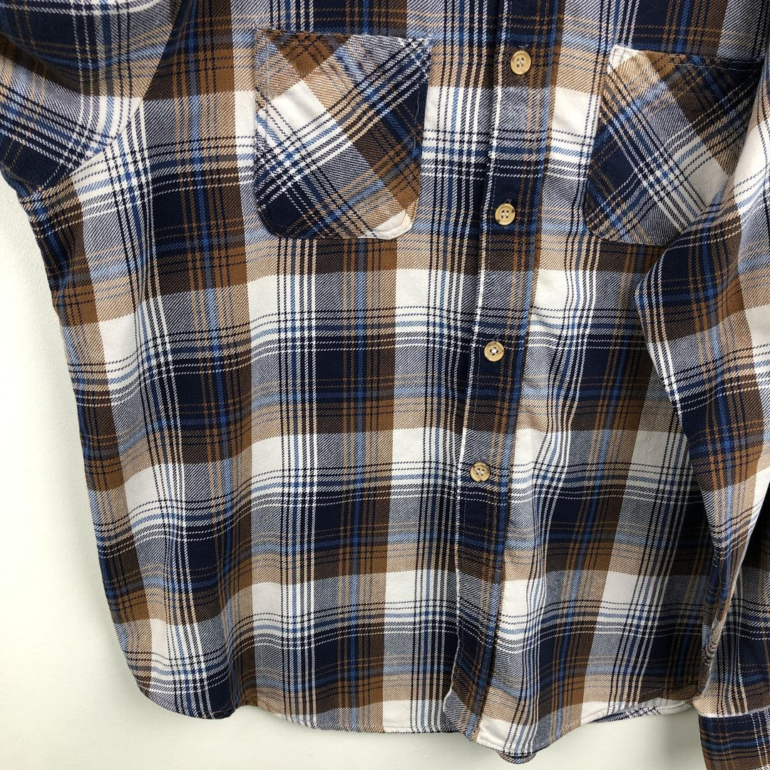 70'S Big Mac JCPenney Long-Sleeve Flannel Check Shirt, Men's Size XL (Equivalent), Vintage cotton navy blue type Vintage Second Hand