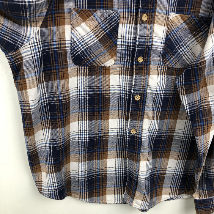 70'S Big Mac JCPenney Long-Sleeve Flannel Check Shirt, Men's Size XL (Equivalent), Vintage cotton navy blue type Vintage Second Hand