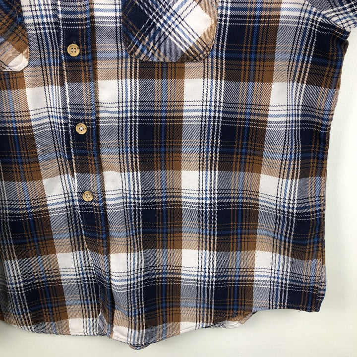 70'S Big Mac JCPenney Long-Sleeve Flannel Check Shirt, Men's Size XL (Equivalent), Vintage cotton navy blue type Vintage Second Hand