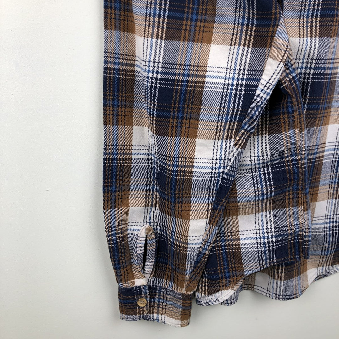 70'S Big Mac JCPenney Long-Sleeve Flannel Check Shirt, Men's Size XL (Equivalent), Vintage cotton navy blue type Vintage Second Hand