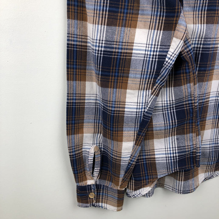 70'S Big Mac JCPenney Long-Sleeve Flannel Check Shirt, Men's Size XL (Equivalent), Vintage cotton navy blue type Vintage Second Hand