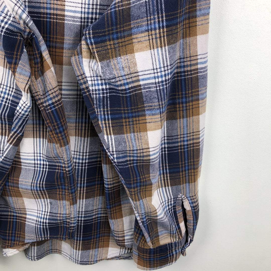 70'S Big Mac JCPenney Long-Sleeve Flannel Check Shirt, Men's Size XL (Equivalent), Vintage cotton navy blue type Vintage Second Hand