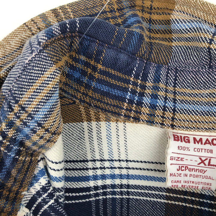70'S Big Mac JCPenney Long-Sleeve Flannel Check Shirt, Men's Size XL (Equivalent), Vintage cotton navy blue type Vintage Second Hand