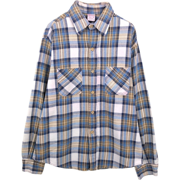 70'S Big Mac JCPenney Long-Sleeve Flannel Check Shirt, Men's Size L (Equivalent), Vintage cotton blue type Vintage Second Hand