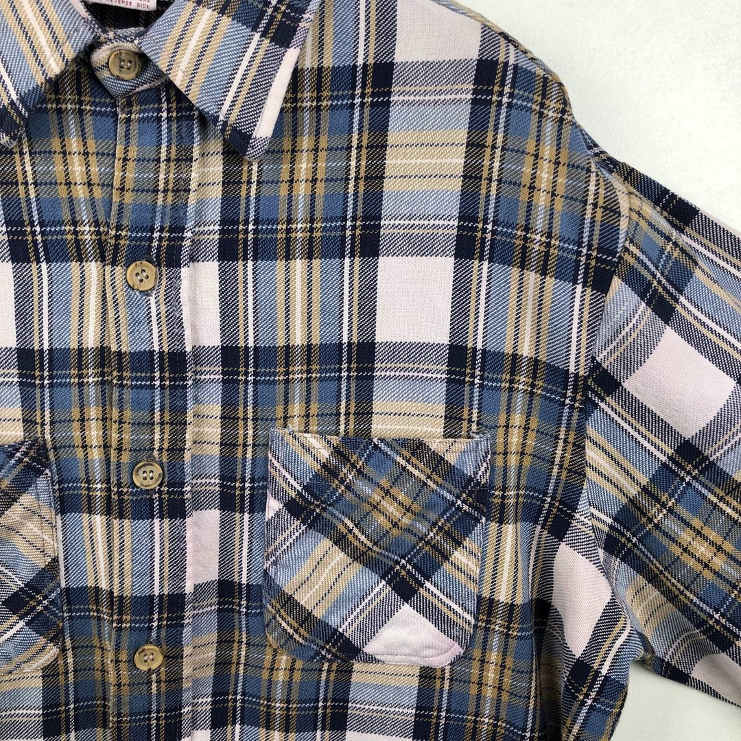 70'S Big Mac JCPenney Long-Sleeve Flannel Check Shirt, Men's Size L (Equivalent), Vintage cotton blue type Vintage Second Hand
