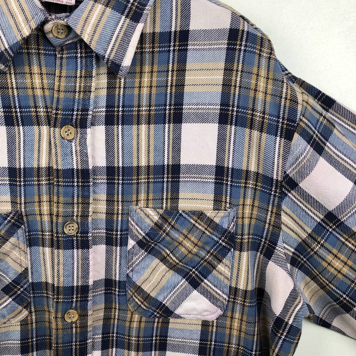 70'S Big Mac JCPenney Long-Sleeve Flannel Check Shirt, Men's Size L (Equivalent), Vintage cotton blue type Vintage Second Hand