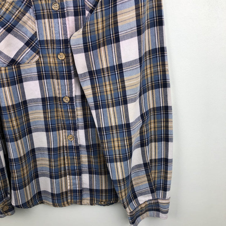 70'S Big Mac JCPenney Long-Sleeve Flannel Check Shirt, Men's Size L (Equivalent), Vintage cotton blue type Vintage Second Hand