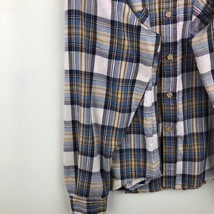 70'S Big Mac JCPenney Long-Sleeve Flannel Check Shirt, Men's Size L (Equivalent), Vintage cotton blue type Vintage Second Hand