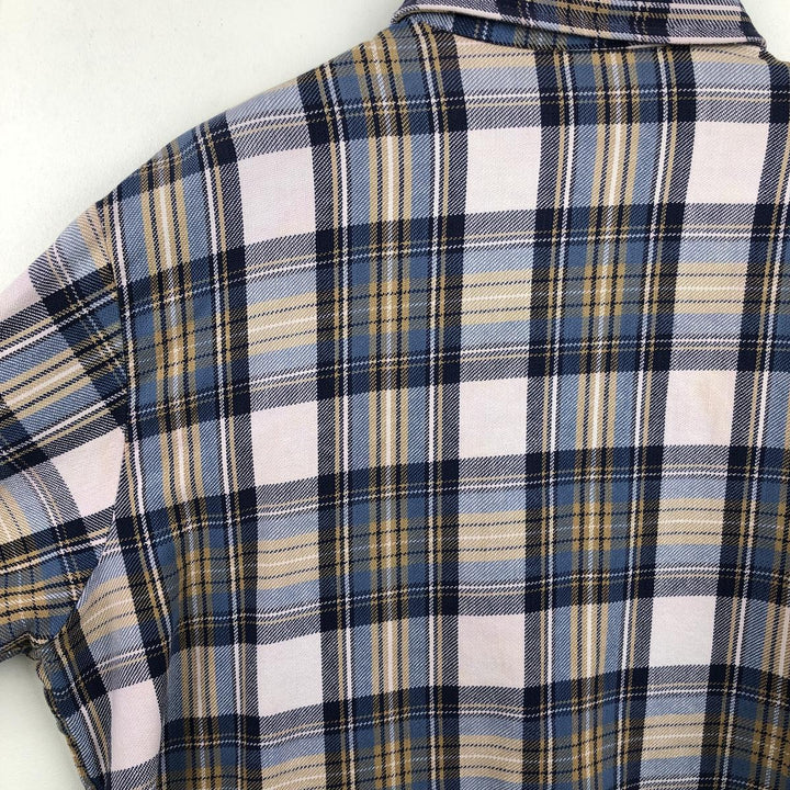 70'S Big Mac JCPenney Long-Sleeve Flannel Check Shirt, Men's Size L (Equivalent), Vintage cotton blue type Vintage Second Hand