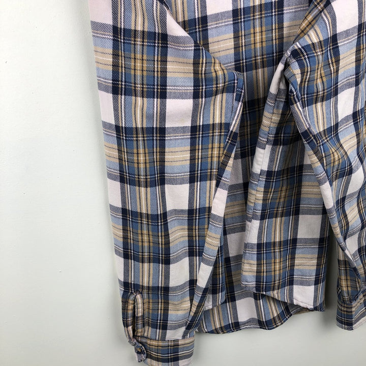 70'S Big Mac JCPenney Long-Sleeve Flannel Check Shirt, Men's Size L (Equivalent), Vintage cotton blue type Vintage Second Hand