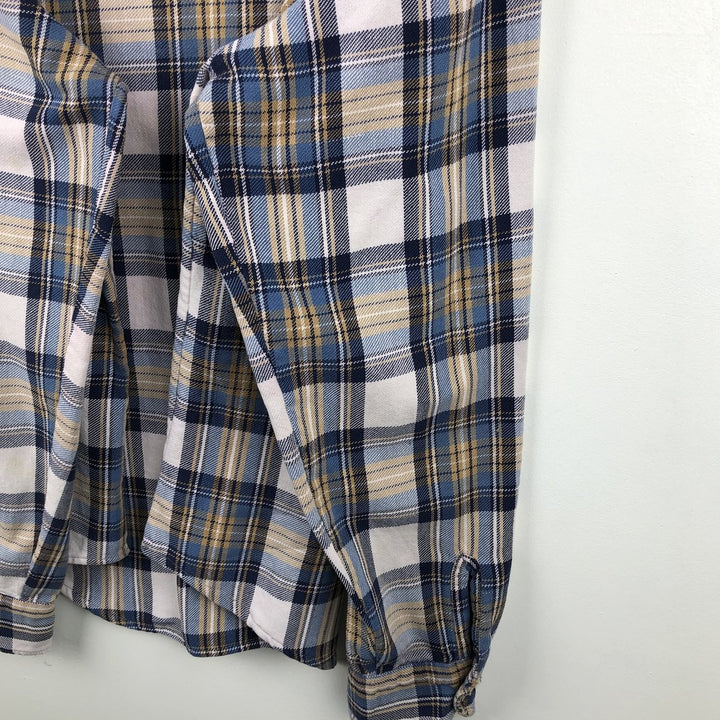 70'S Big Mac JCPenney Long-Sleeve Flannel Check Shirt, Men's Size L (Equivalent), Vintage cotton blue type Vintage Second Hand
