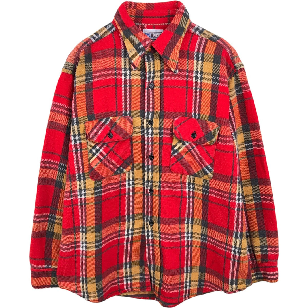 70s-80'S Five Brother Long-Sleeve Heavy Flannel Check Shirt, Made in USA, Men's Size XL (approx.) unclear red type Vintage Second Hand