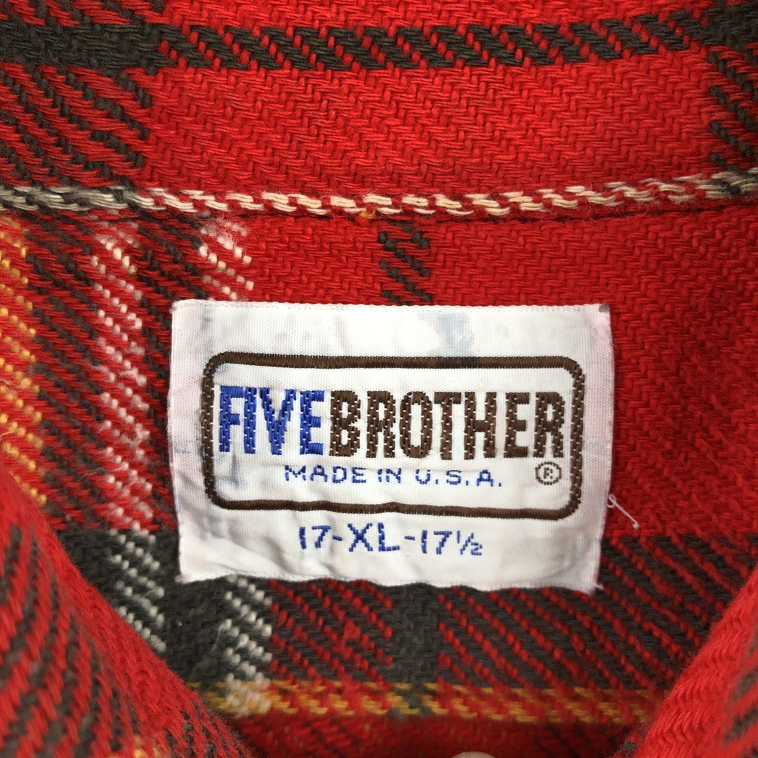 70s-80'S Five Brother Long-Sleeve Heavy Flannel Check Shirt, Made in USA, Men's Size XL (approx.) unclear red type Vintage Second Hand