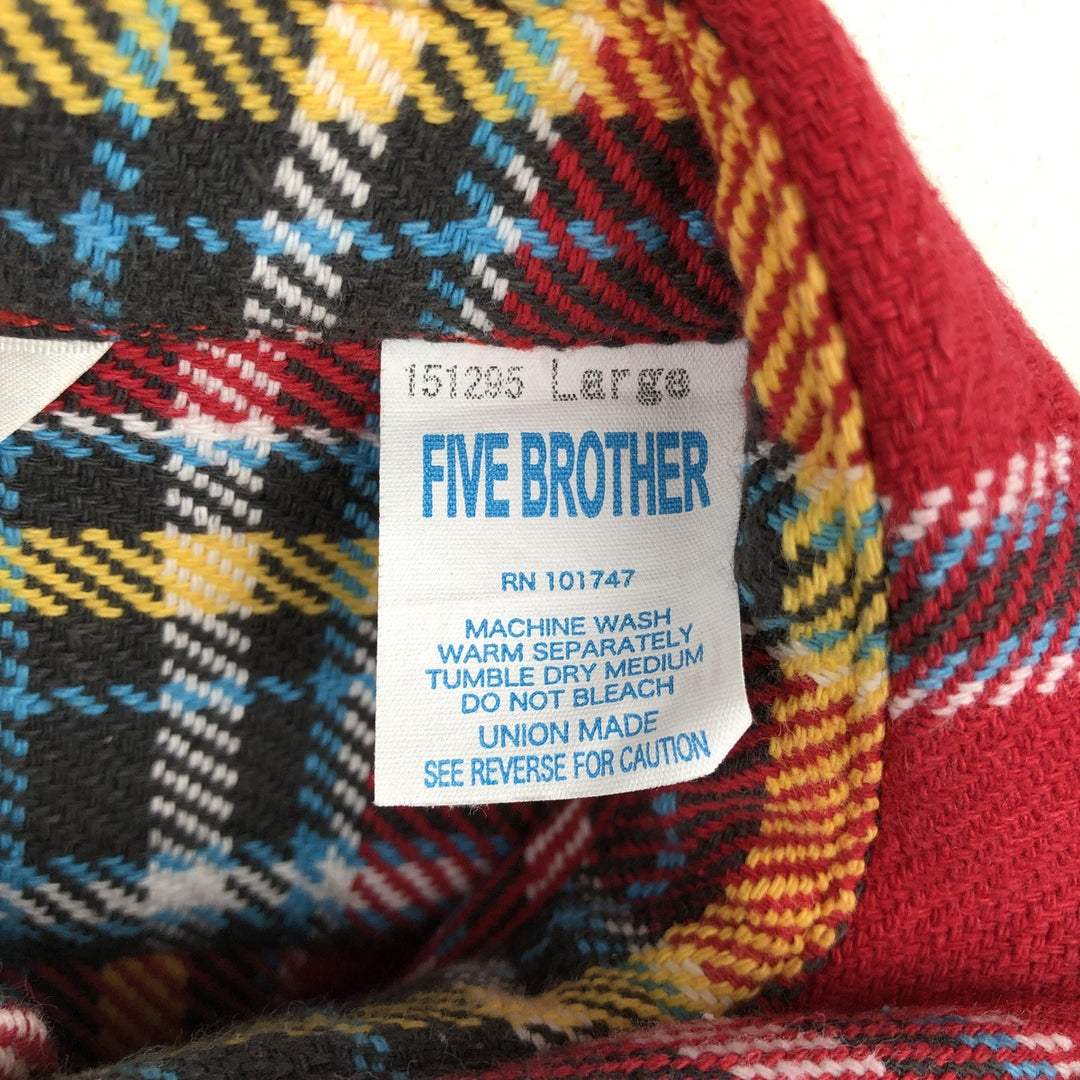 70s-80'S Five Brother Long-Sleeve Heavy Flannel Check Shirt, Men's Size L (approx.) unclear red type Vintage Second Hand