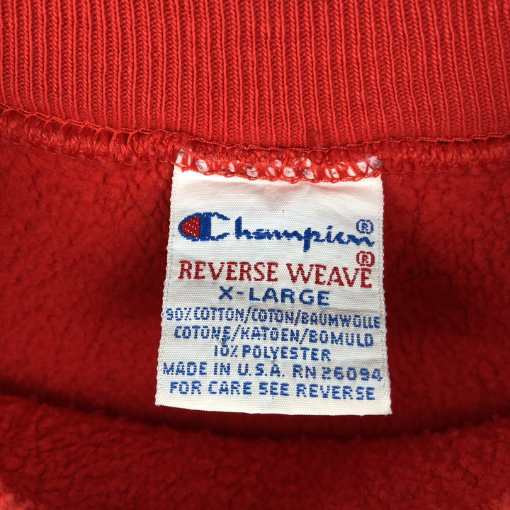 90'S Champion Reverse Weave Embroidered Tag One Point Logo Sweatshirt Trainer Made in USA Men's XL cotton red type Vintage Second Hand