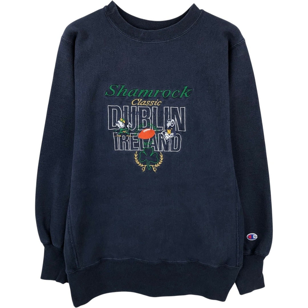 90'S Champion Notre Dame University Fighting Irish College Character Sweatshirt cotton navy blue type Vintage Second Hand