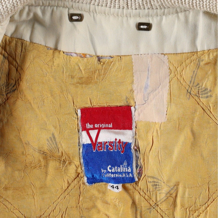 1980'S Catalina Varsity Padded Derby Jacket, Cup Shoulder Jacket, Made in USA, Men's Size L (Equivalent), Vintage unclear unbleached Vintage Second Hand