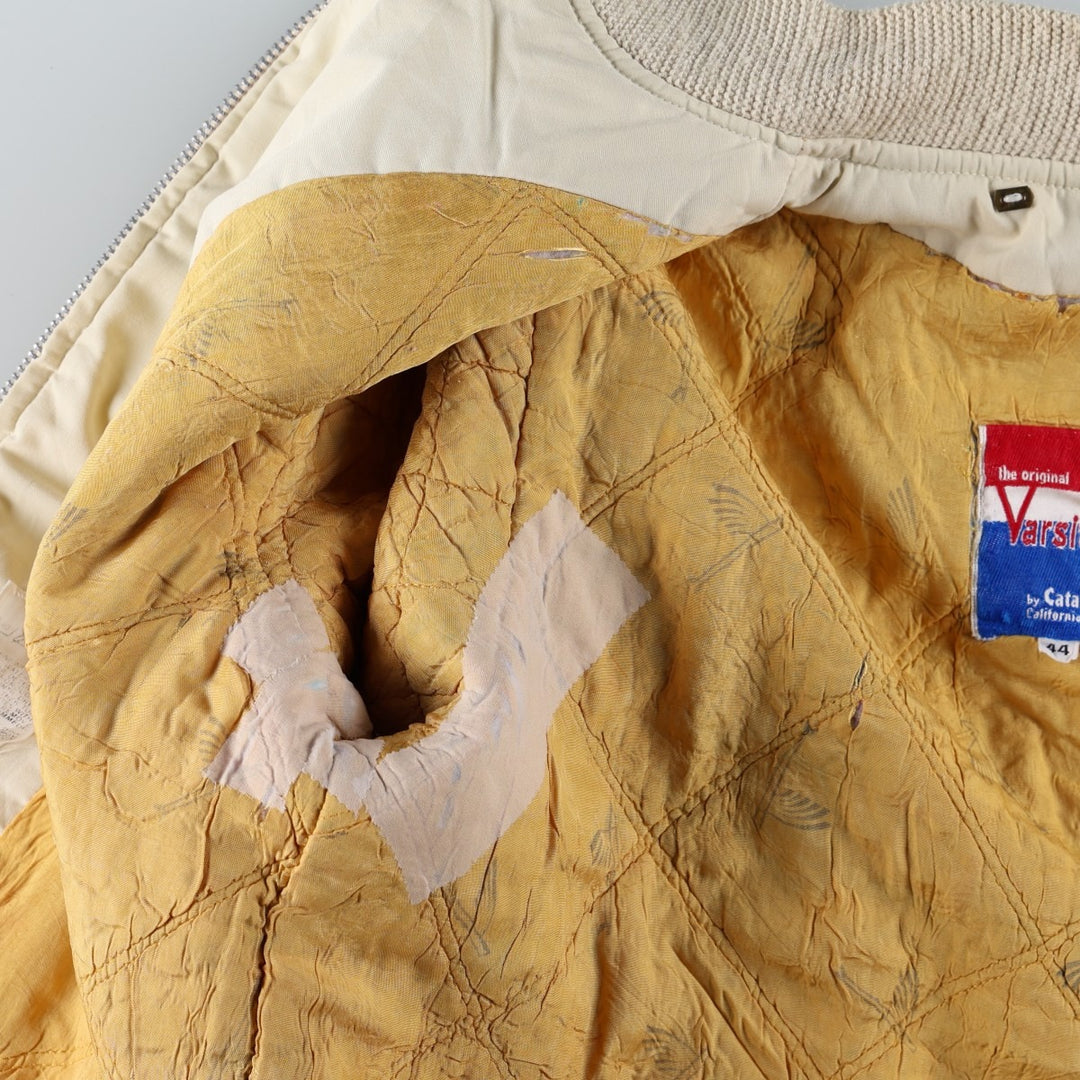 1980'S Catalina Varsity Padded Derby Jacket, Cup Shoulder Jacket, Made in USA, Men's Size L (Equivalent), Vintage unclear unbleached Vintage Second Hand