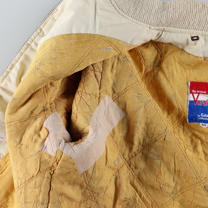 1980'S Catalina Varsity Padded Derby Jacket, Cup Shoulder Jacket, Made in USA, Men's Size L (Equivalent), Vintage unclear unbleached Vintage Second Hand