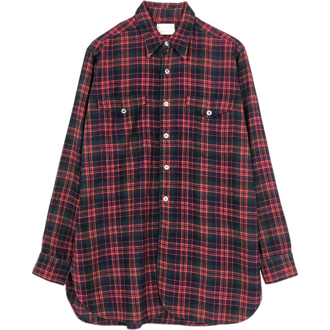 1960s-1970'S Abercrombie & Fitch Long-Sleeve Light Flannel Check Shirt, Made in England, Men's Size M (Equivalent), Vintage unclear red type Vintage Second Hand